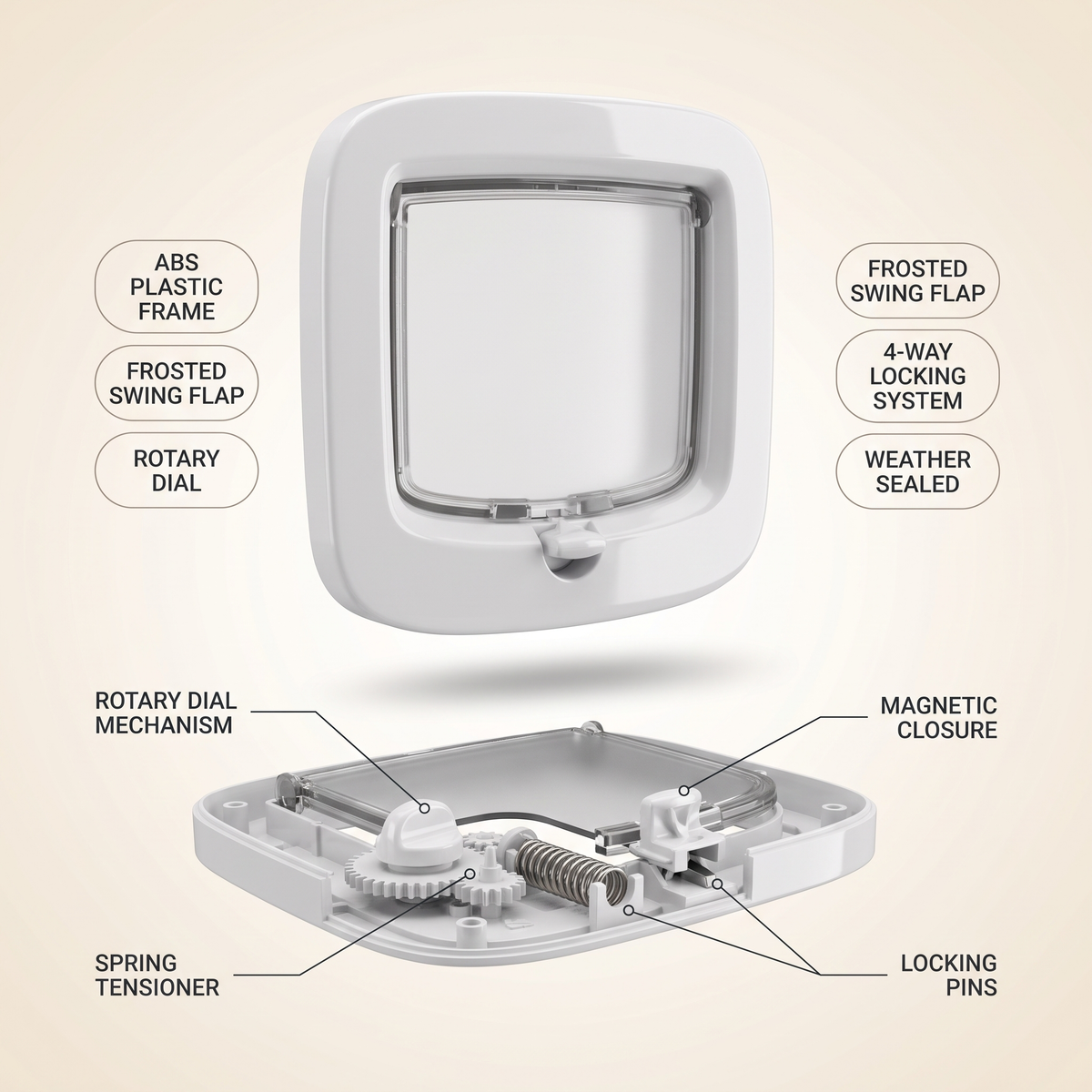 Cat Flap with 4 Way Manual Locking Door for Cats and Small Pets