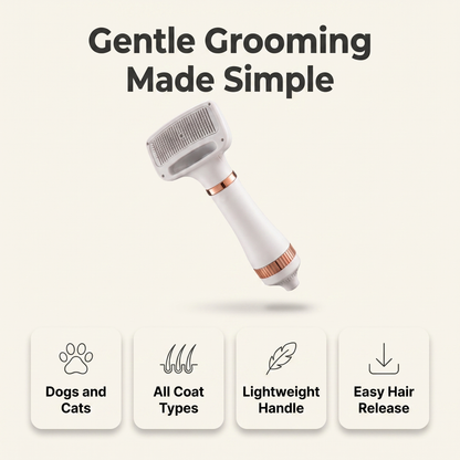 Gentle pet grooming dryer for dogs and cats, all coat types, lightweight handle, easy hair release