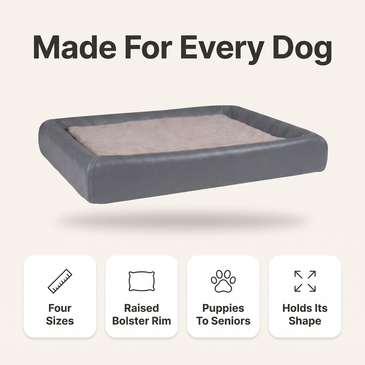 Orthopedic dog bed made for every dog: four sizes, raised bolster rim, puppies to seniors