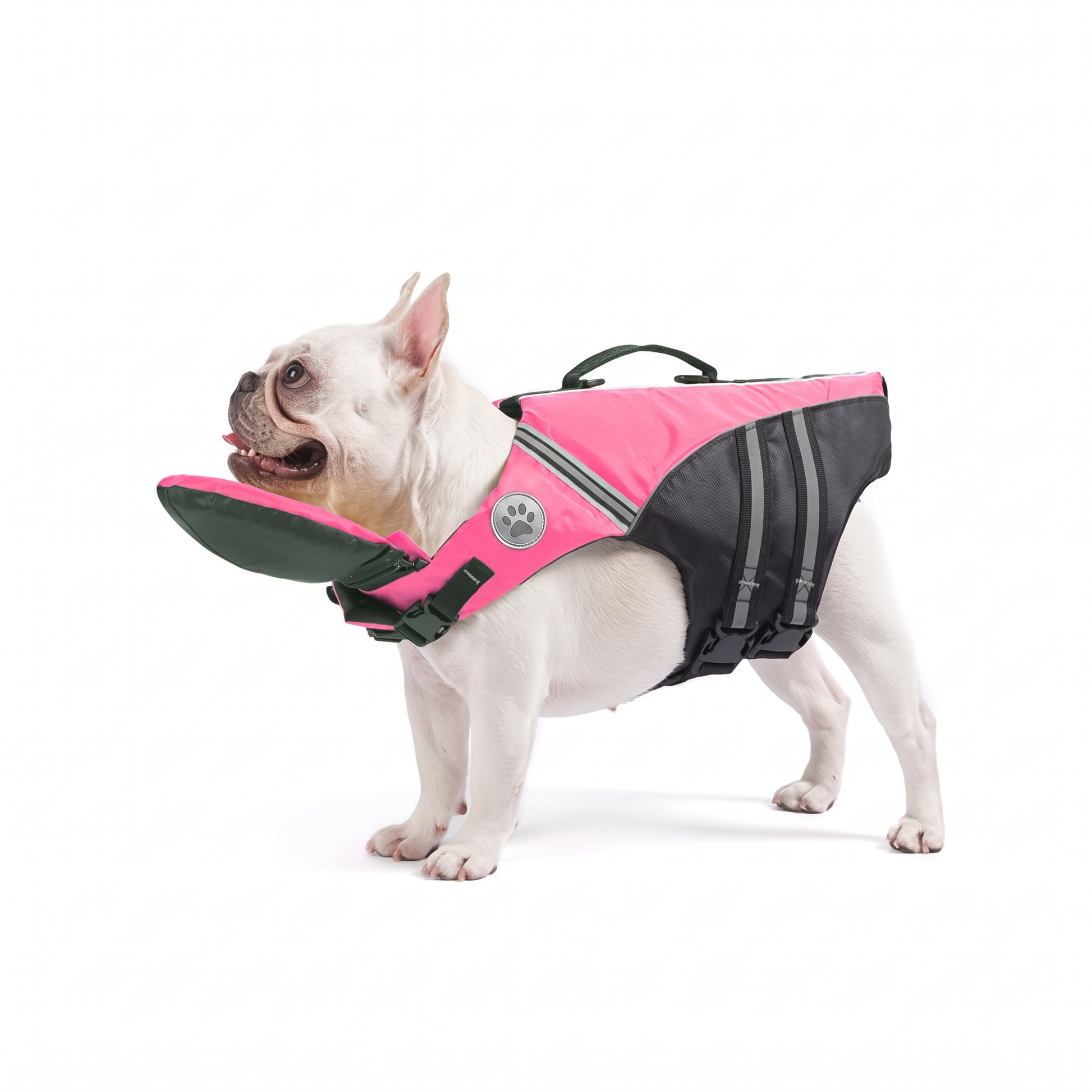 FloatPaw dog life jacket with rescue handle in pink