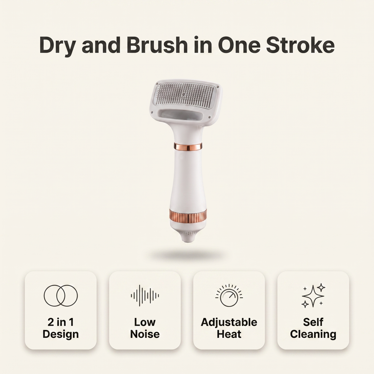 2 in 1 dog hair dryer features: 2 in 1 design, low noise, adjustable heat, self cleaning