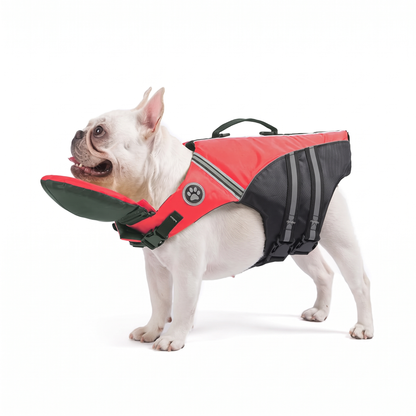 FloatPaw dog life jacket with rescue handle in red