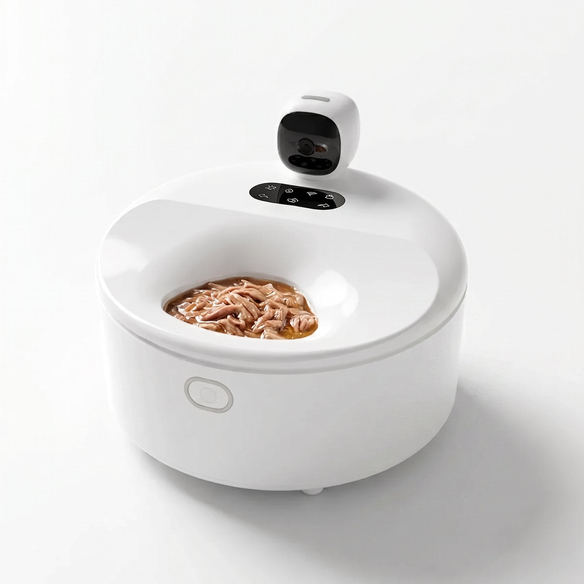 Automatic wet food cat feeder with 5 meal cooling carousel and detachable camera, white