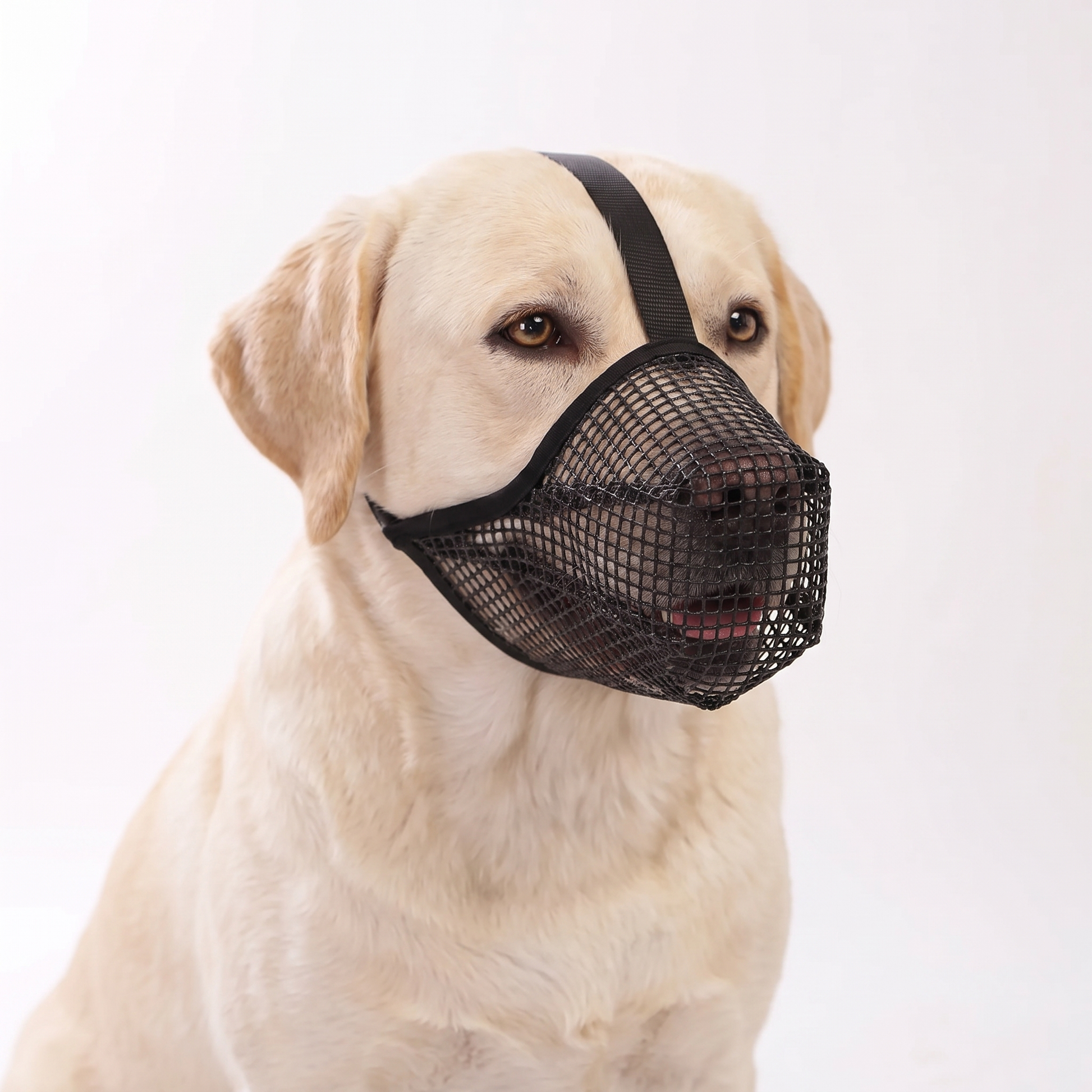 Labrador wearing soft breathable mesh dog muzzle in black