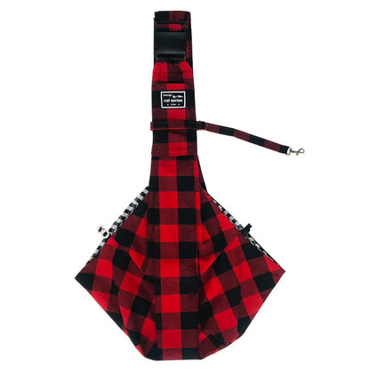 Red plaid padded pet sling carrier