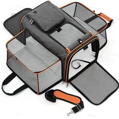 Cat Carrier with Expandable Mesh Sides, Sling Strap and Soft Mat