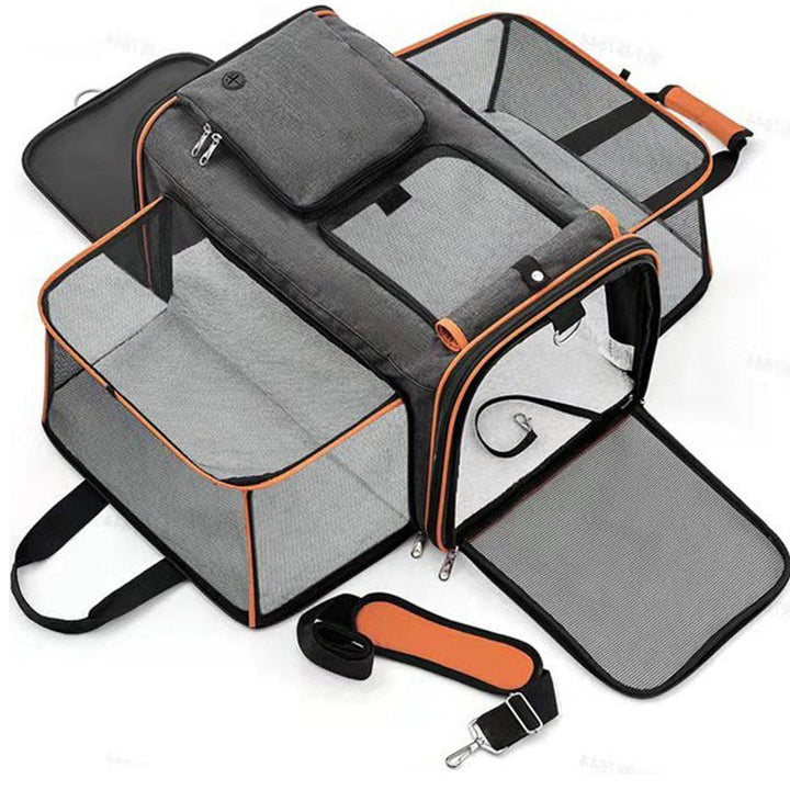 Cat Carrier with Expandable Mesh Sides, Sling Strap and Soft Mat