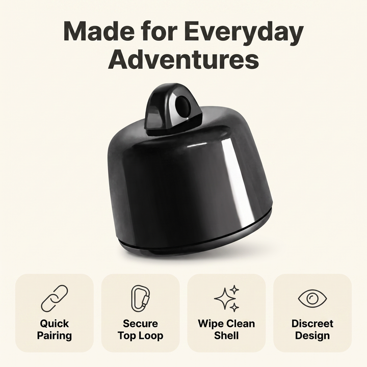 Pet tracker everyday features: quick pairing, secure top loop, wipe clean shell, discreet design