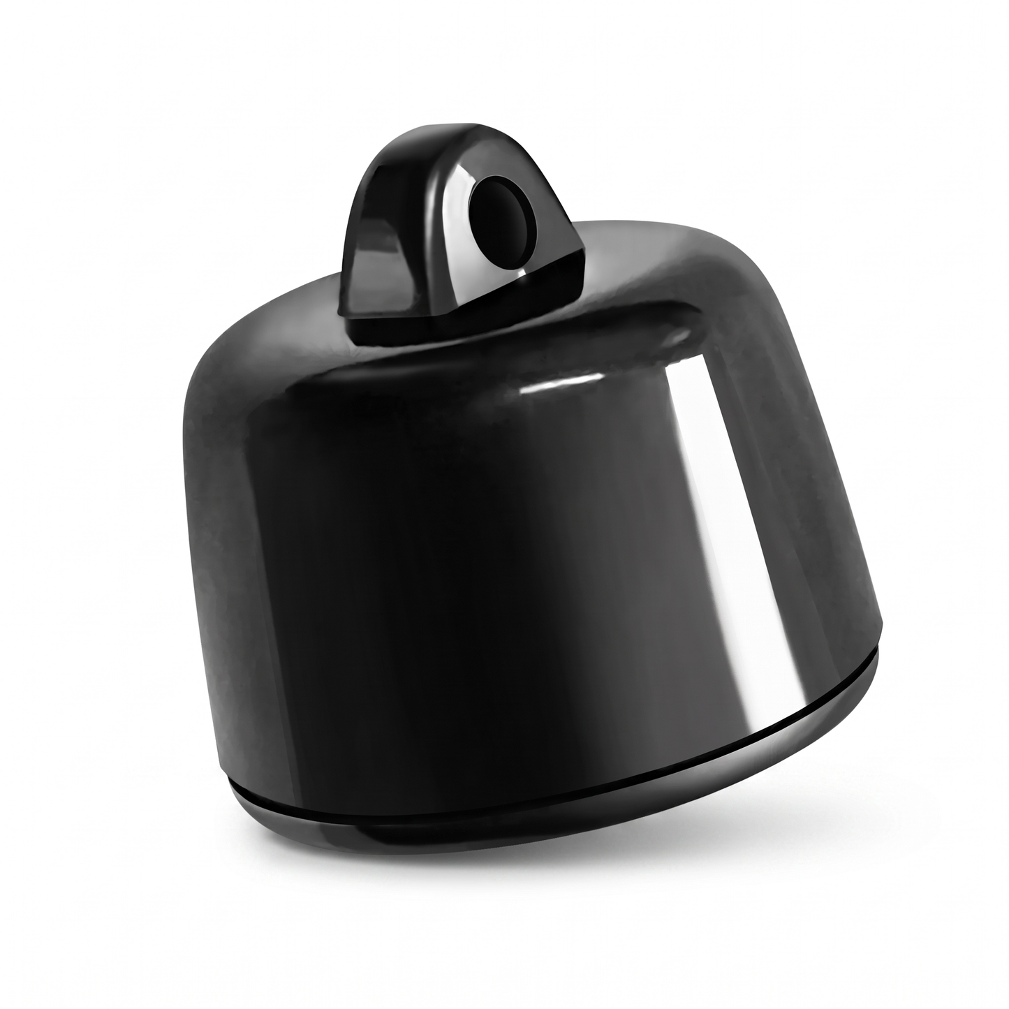 Mini pet GPS tracker locator in glossy black on a white background