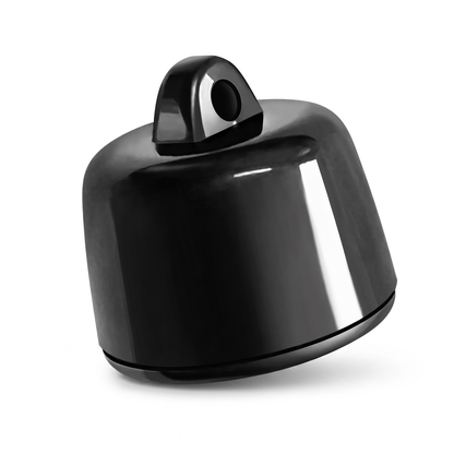 Mini pet GPS tracker locator in glossy black on a white background