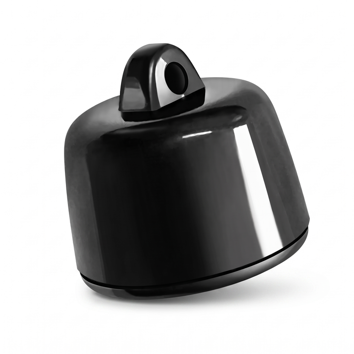 Mini pet GPS tracker locator in glossy black on a white background
