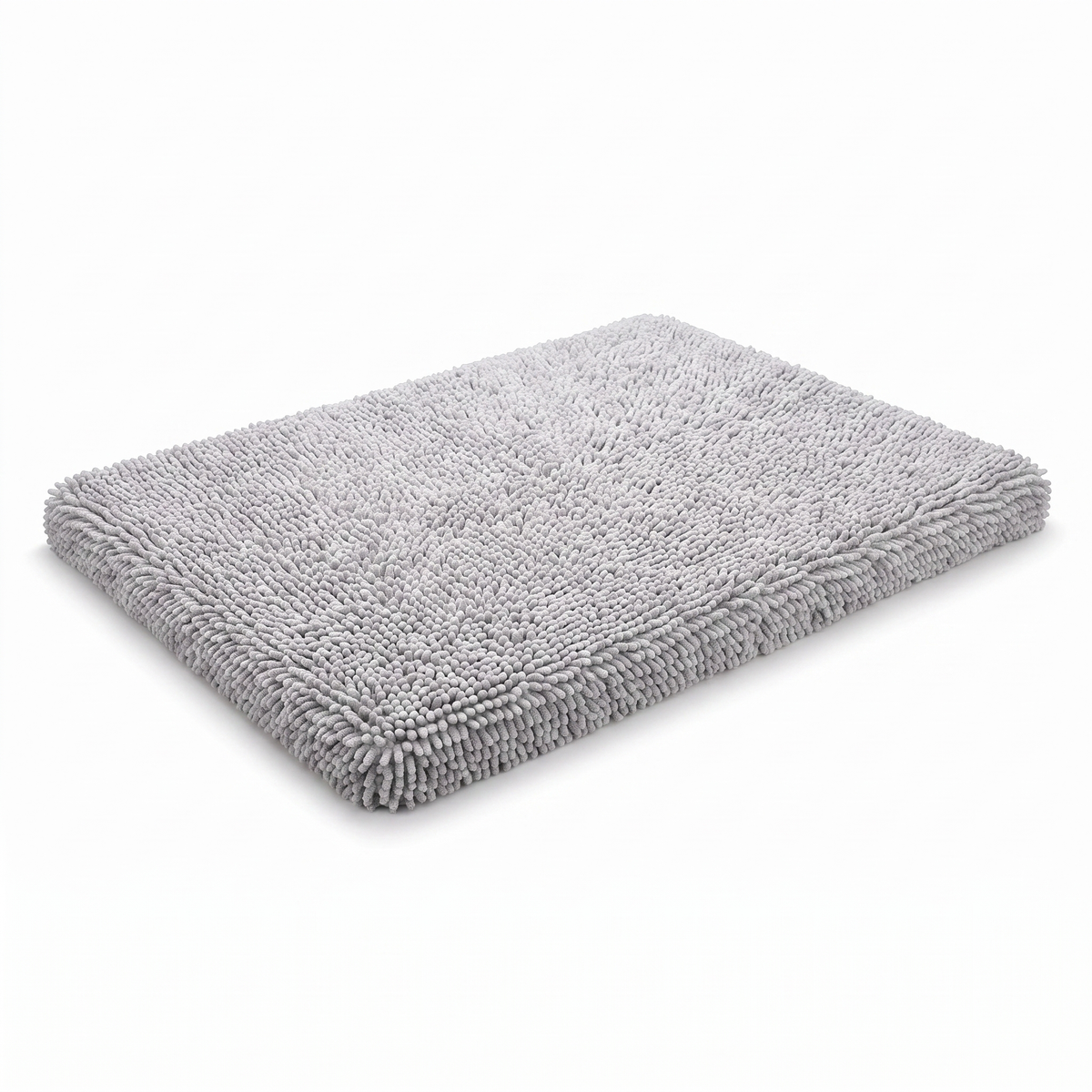 Grey memory foam noodle dog mat with washable removable cover on a white background