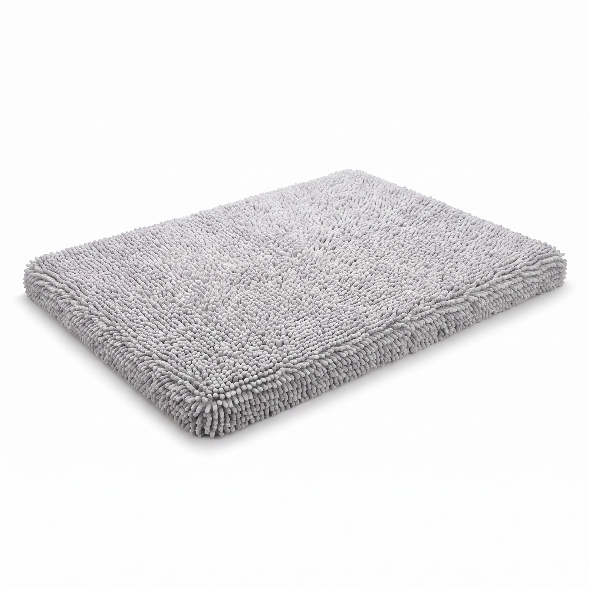 Grey memory foam noodle dog mat with washable removable cover on a white background