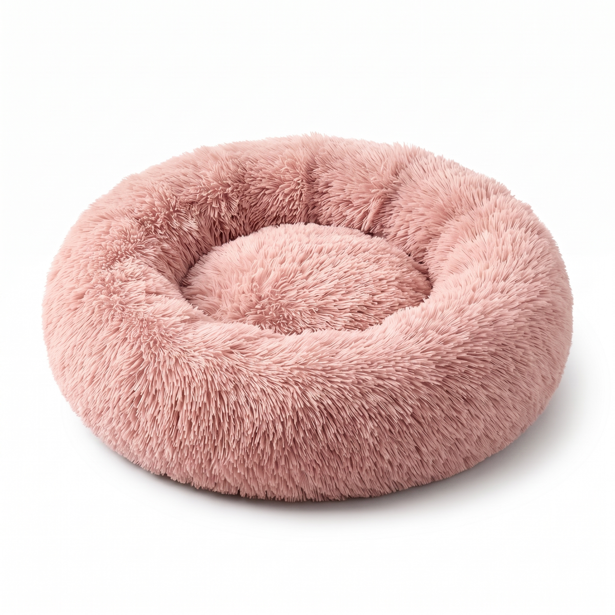 Light pink plush faux-fur donut pet bed