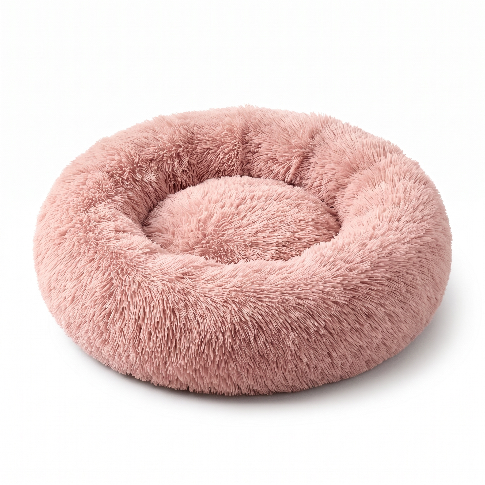 Light pink plush faux-fur donut pet bed