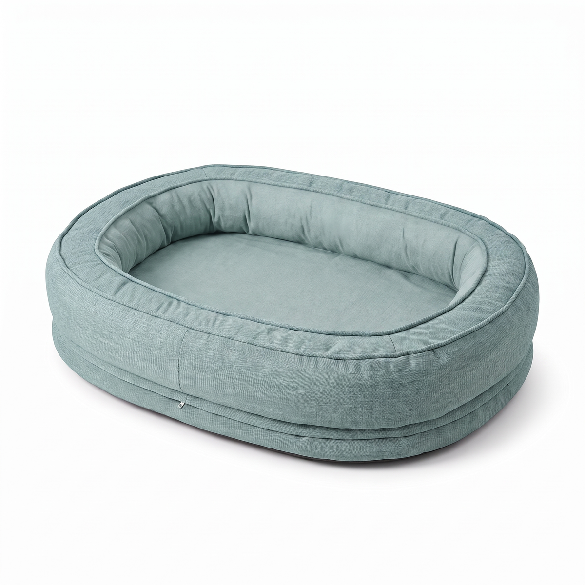 Teal donut dog bed with removable washable cover