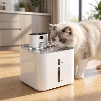 Cat Water Fountain Cordless Rechargeable Pumpless Stainless Steel