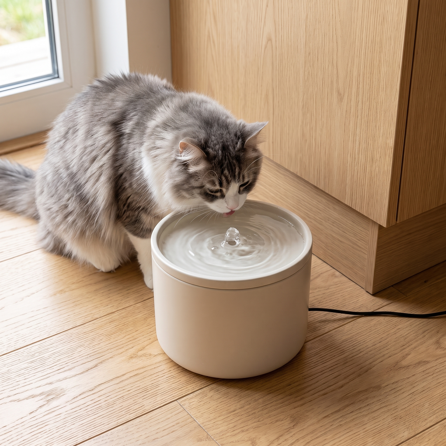 Cat Water Fountain 1L, Quiet Ceramic Cat Drinking Fountain