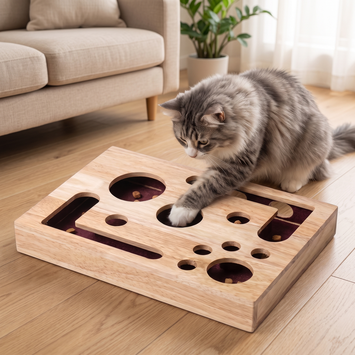 Cat Scratcher Puzzle Box - Wooden Nail File Enrichment Toy