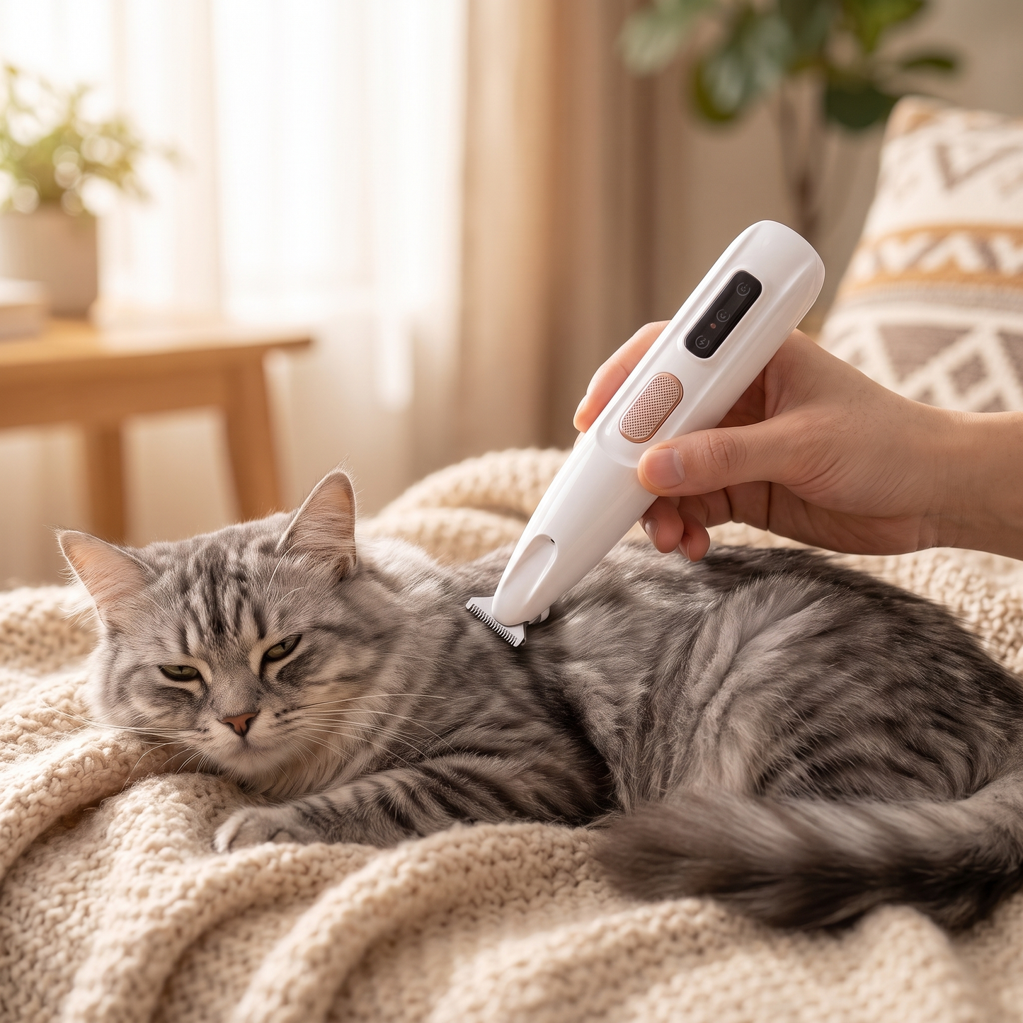 Quiet Dog Clippers, Rechargeable Ceramic Blade Paw Trimmer with LED