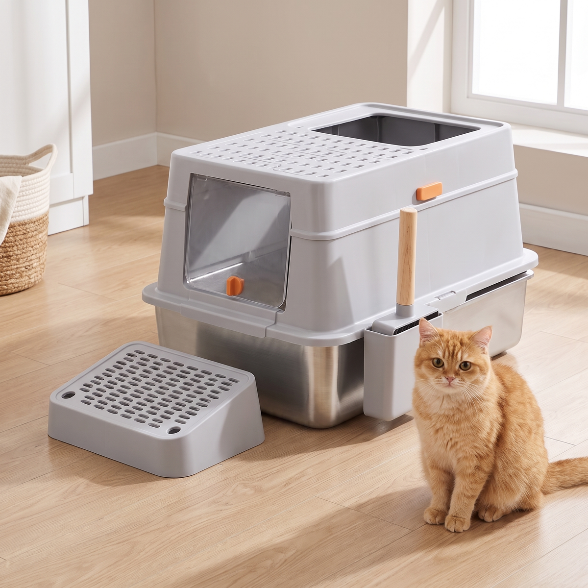 Stainless Steel Litter Box XL Fully Enclosed with Front Entry