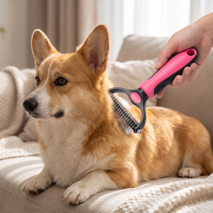 Deshedding Brush for Dogs and Cats, 2 in 1 Stainless Undercoat Rake
