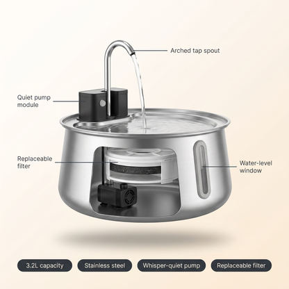Cat Water Fountain 3.2L Stainless Steel Automatic Pet Drinking Tap