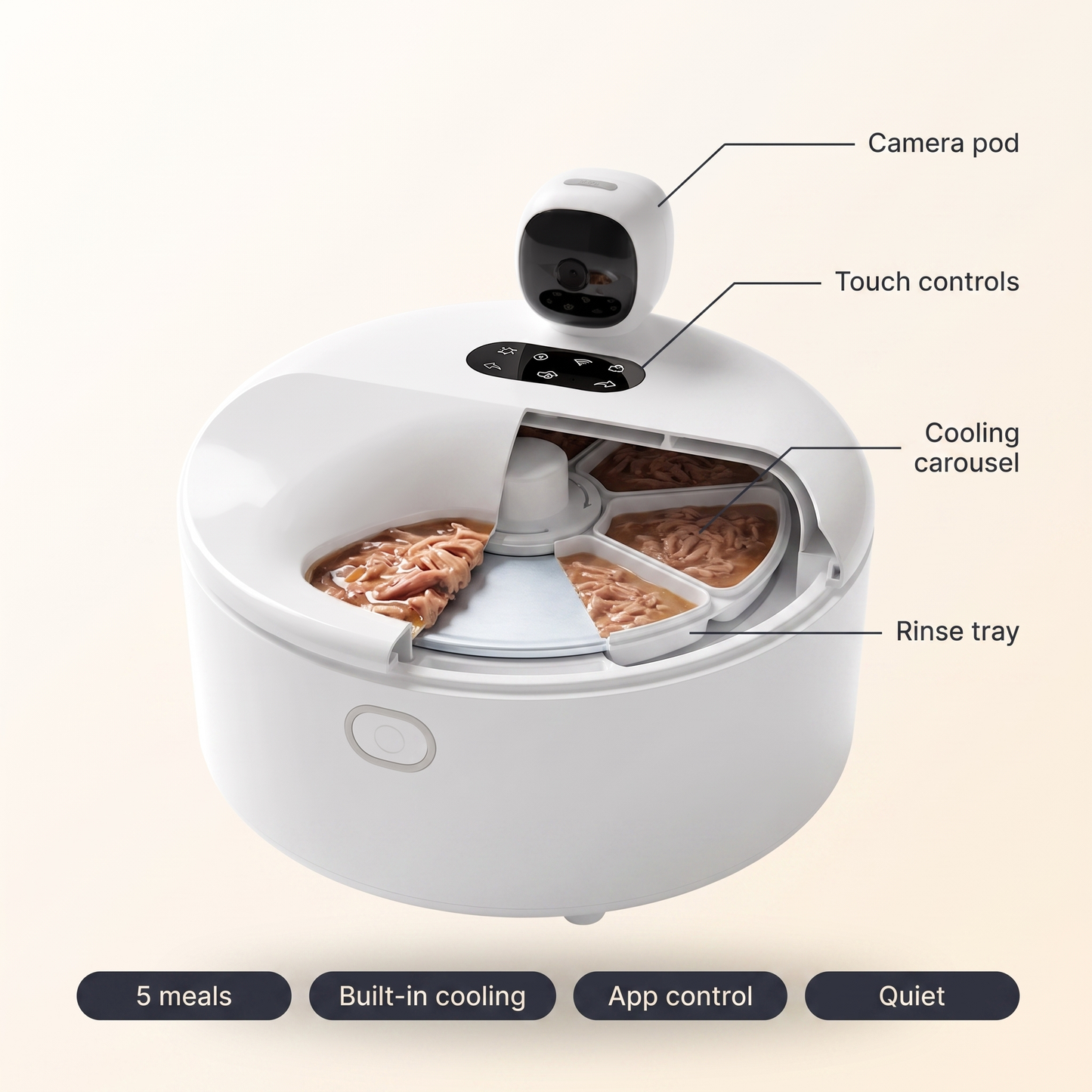 Automatic Cat Feeder for Wet Food with 5 Meal Cooling Carousel