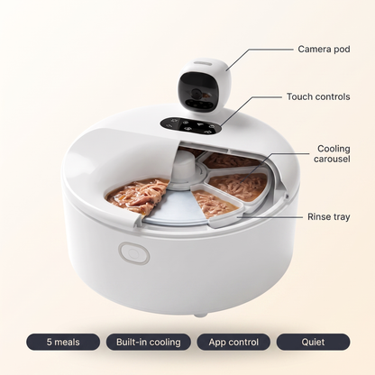 Automatic Cat Feeder for Wet Food with 5 Meal Cooling Carousel