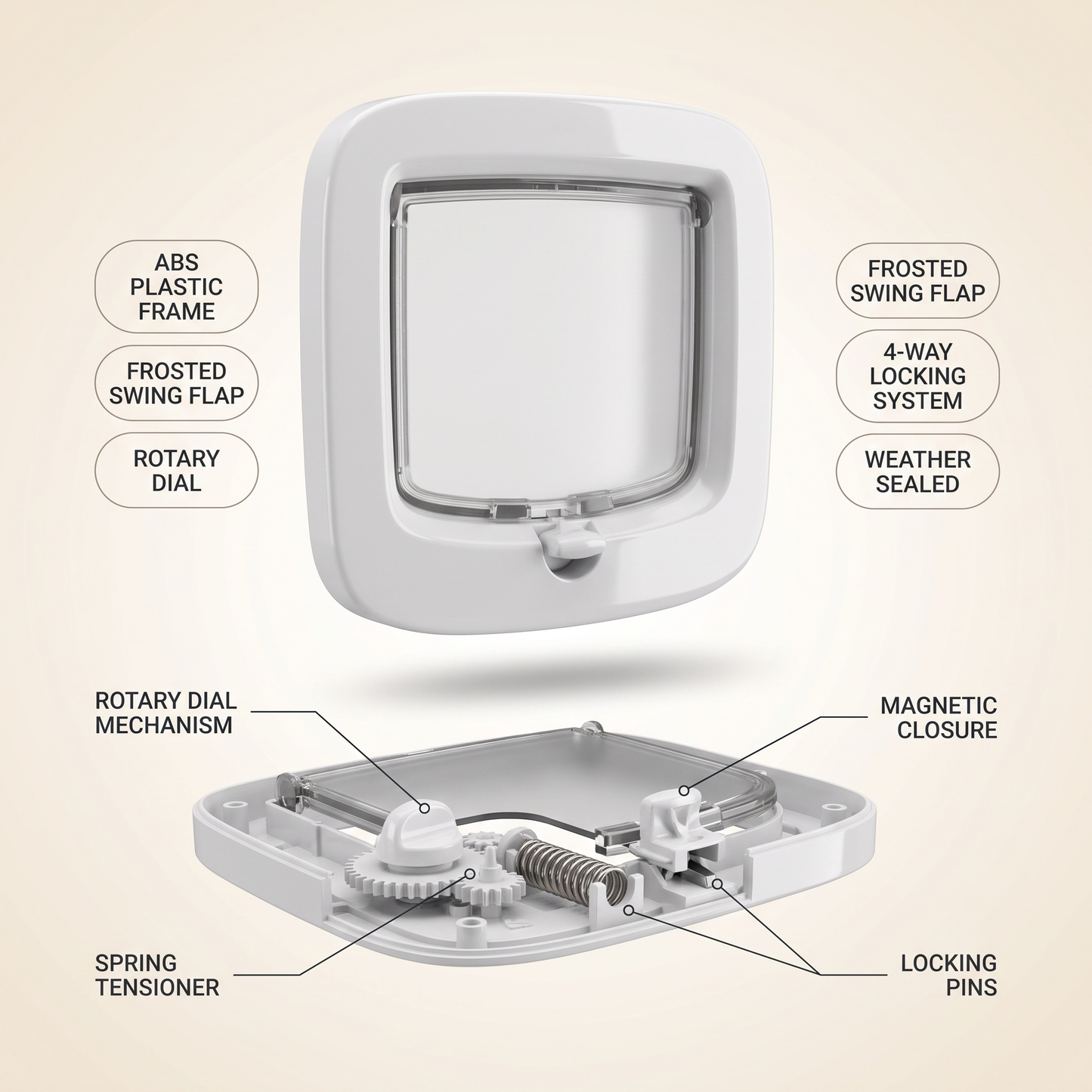 Cat Flap with 4 Way Manual Locking Door for Cats and Small Pets