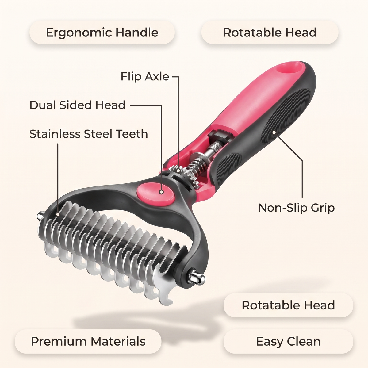 Deshedding Brush for Dogs and Cats, 2 in 1 Stainless Undercoat Rake