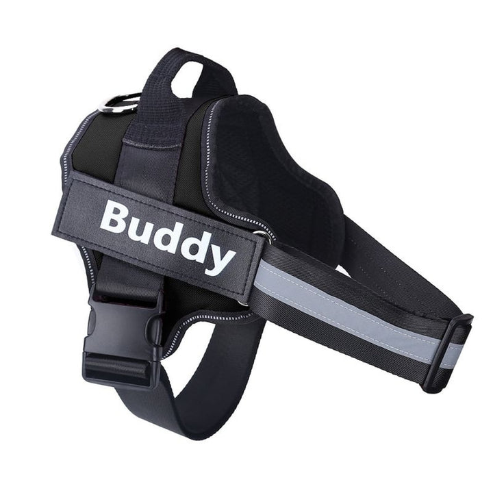 Black no pull dog harness with handle and reflective straps