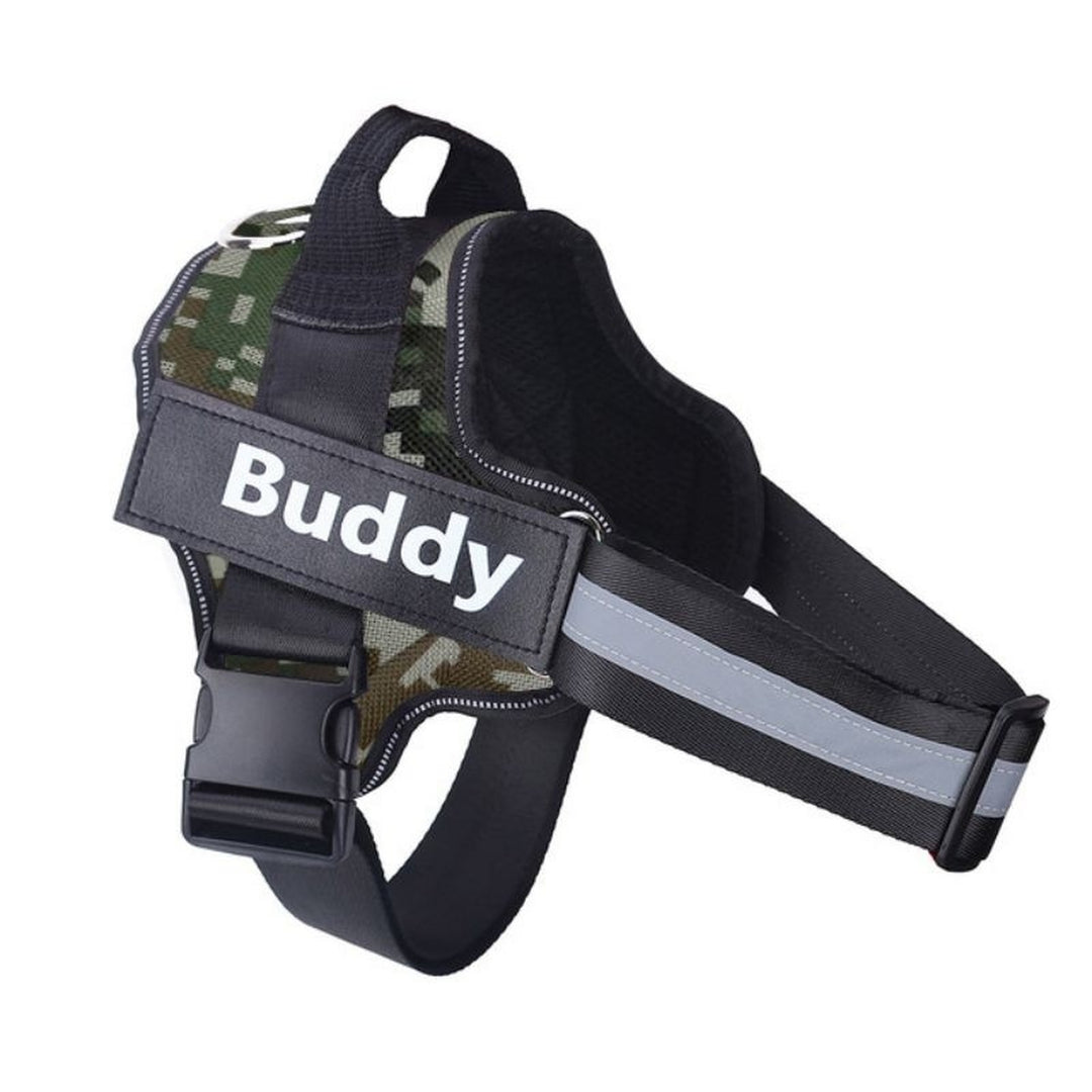 Camouflage green no pull dog harness with handle and reflective straps