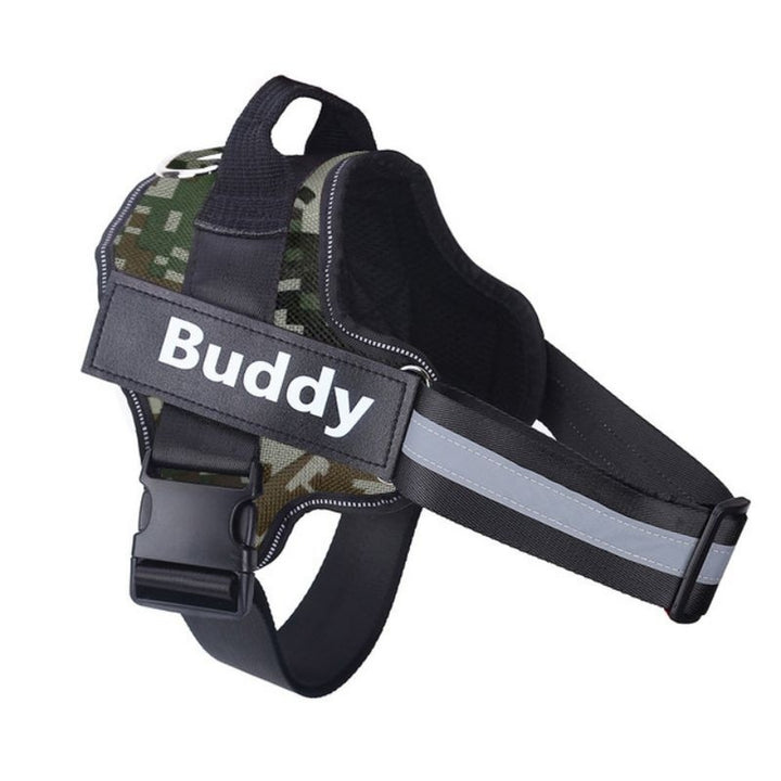 Camouflage green no pull dog harness with handle and reflective straps
