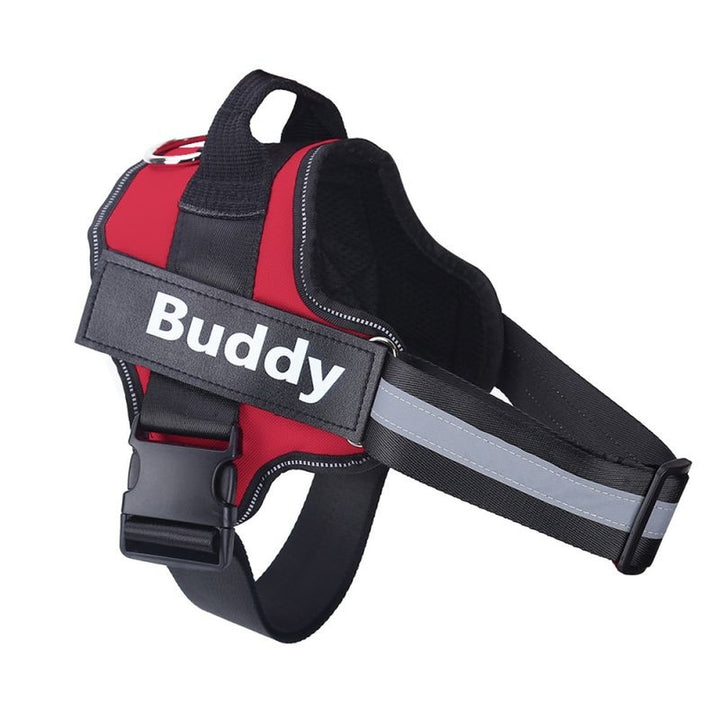 Red no pull dog harness with handle and reflective straps