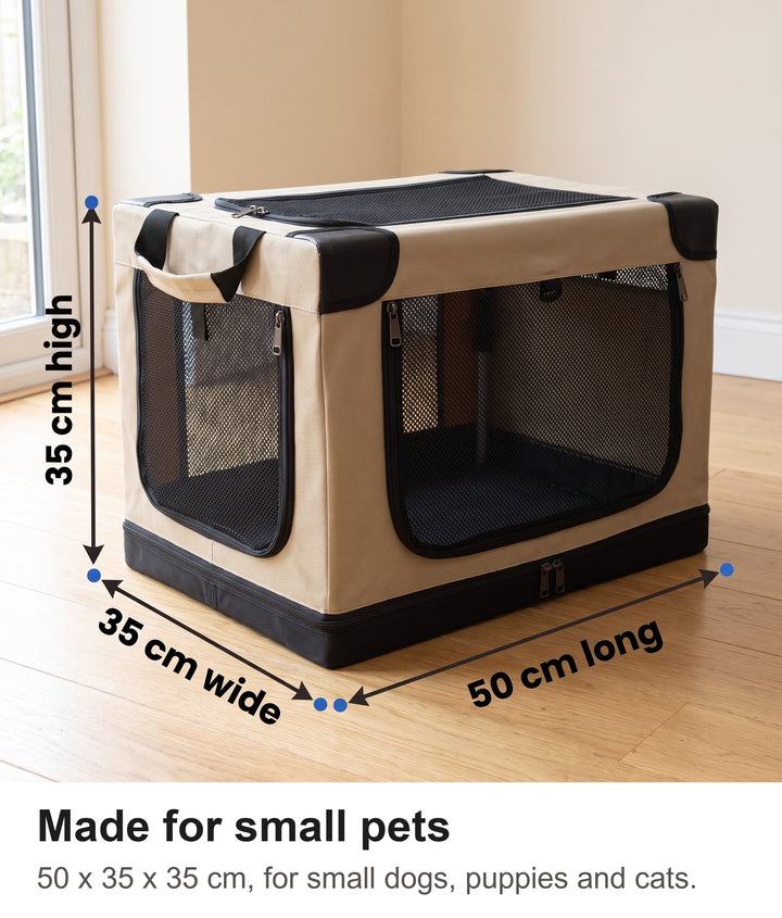 Small dog crate size: 50 cm long, 35 cm wide and 35 cm high