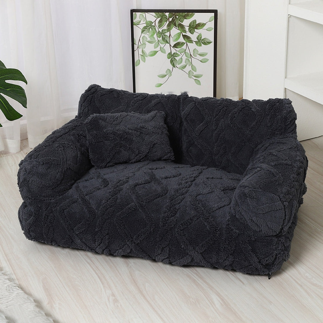 Dark grey dog sofa bed with backrest, bolster arms and pillow