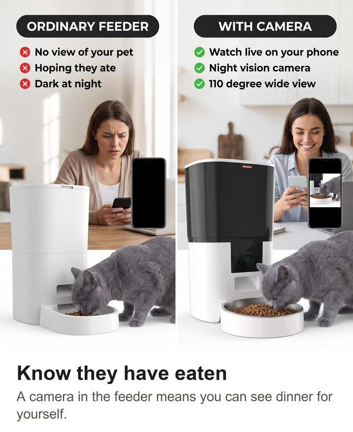 Comparison of an ordinary feeder with the camera pet feeder