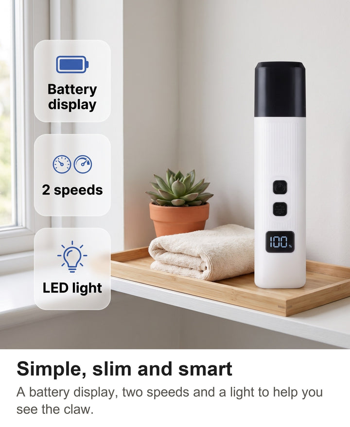 Nail grinder with chips: battery display, 2 speeds, LED light