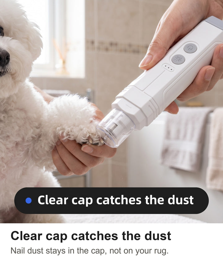 Clear dust cap on the nail grinder catching nail dust