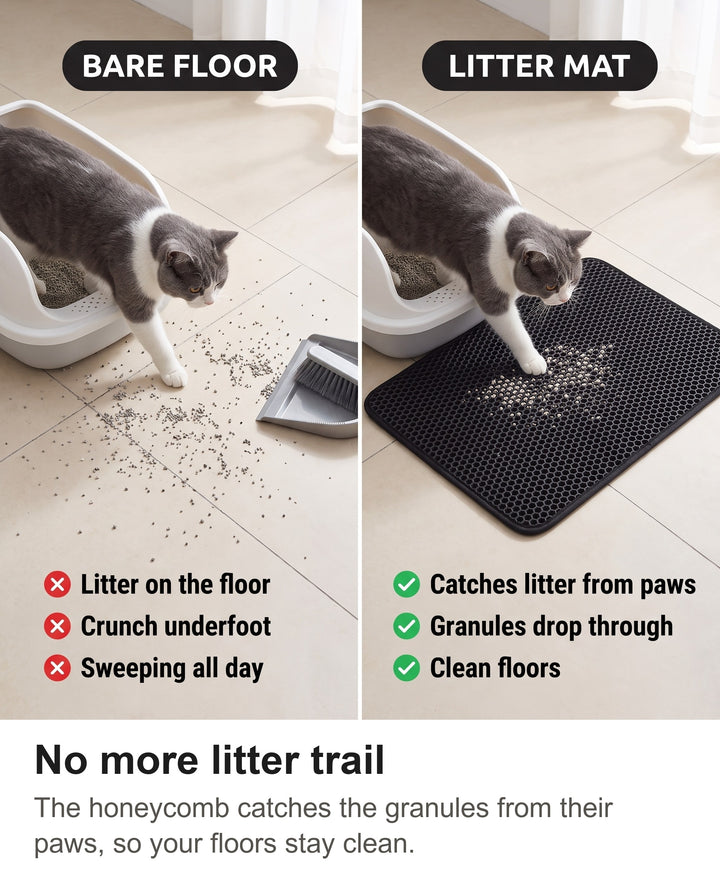 Comparison of litter scattered on a bare floor with the litter caught by the honeycomb mat