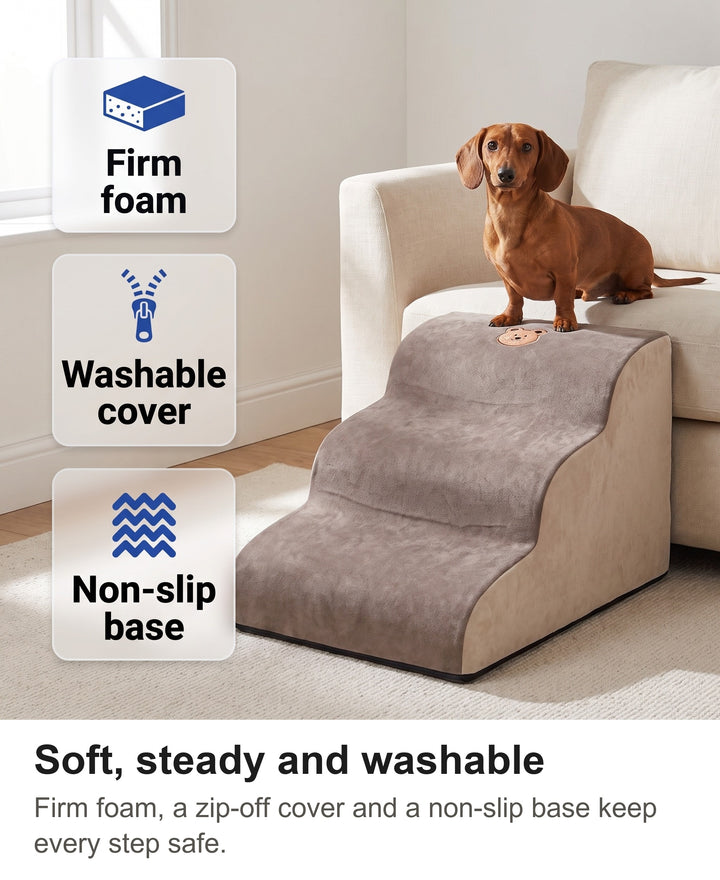 Foam dog stairs with chips: high-density foam, washable cover, non-slip base