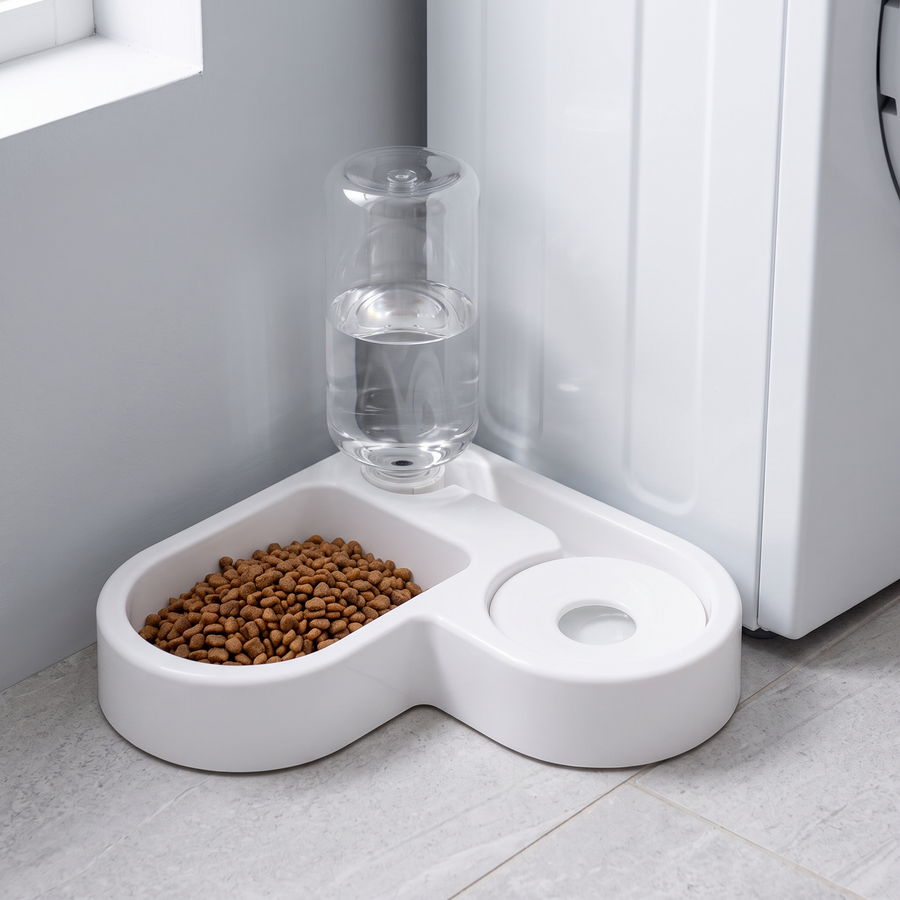 automatic cat feeder with water dispenser compact 2 in 1 bowl in use
