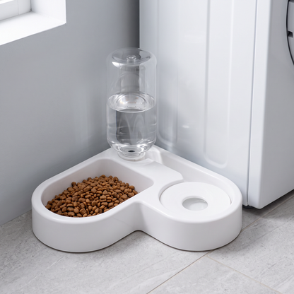 automatic cat feeder with water dispenser compact 2 in 1 bowl in use