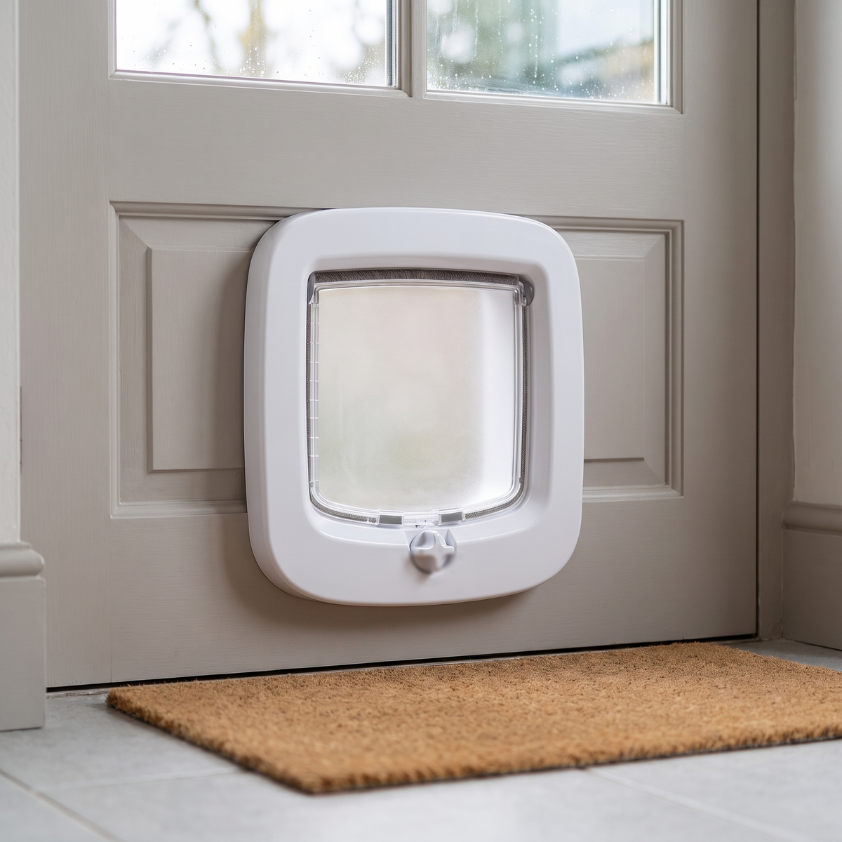 cat flap with 4 way manual locking door for cats and small pets in use