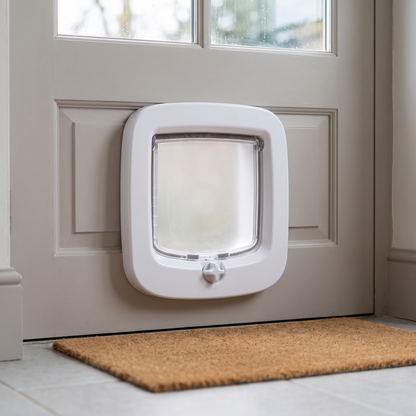 cat flap with 4 way manual locking door for cats and small pets in use