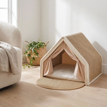 cat tent bed with scratchable base cosy indoor hideaway house in use