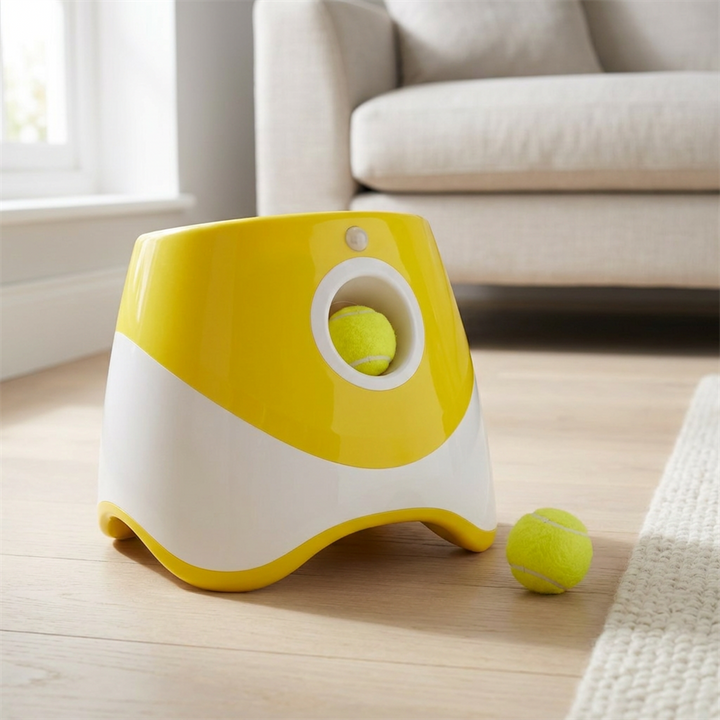 dog ball launcher automatic interactive fetch machine in use