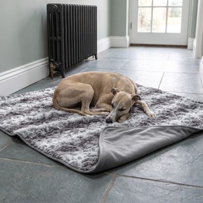 dog blanket luxury faux fur throw for sofa and bed marble grey in use