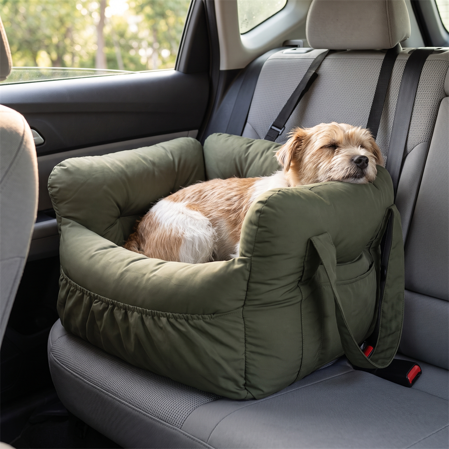 dog car seat portable booster lookout bed with safety tether in use